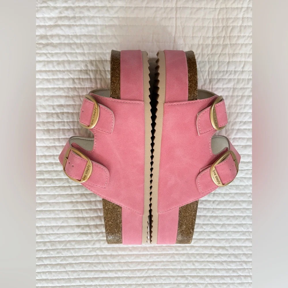 PRELOVED barely worn Simply Southern SZ 9 Pink Double-Buckle Slide Sandals - Picture 3 of 6